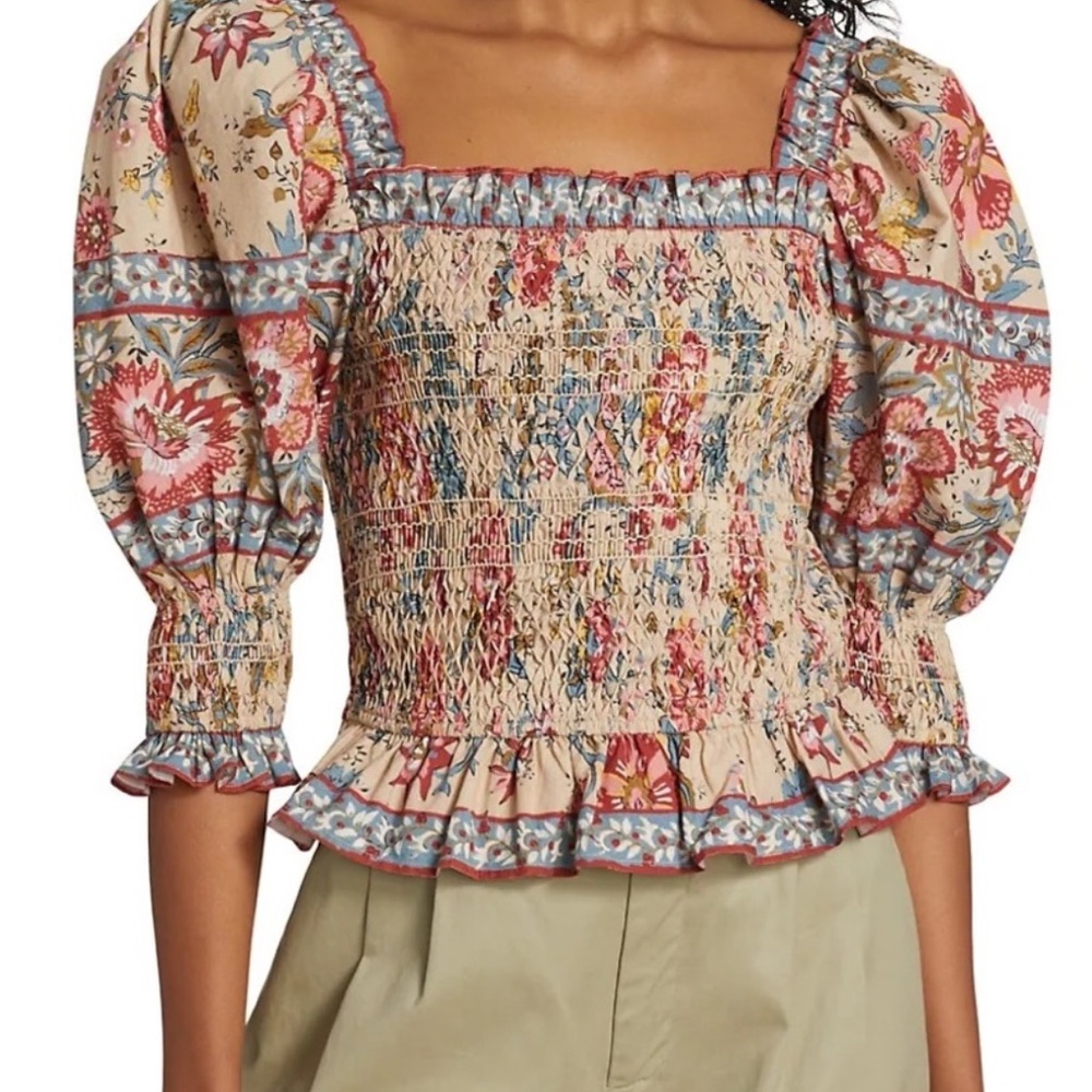 Sea New York Tess Print Puff Sleeve Smocked Top